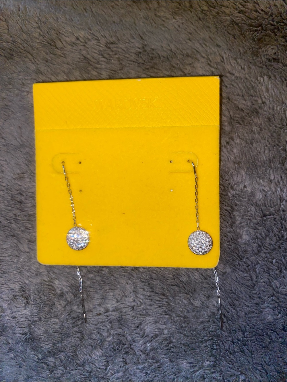 Swarovski Crystal Sterling Silver Pave Disc Threader Earrings - Silver